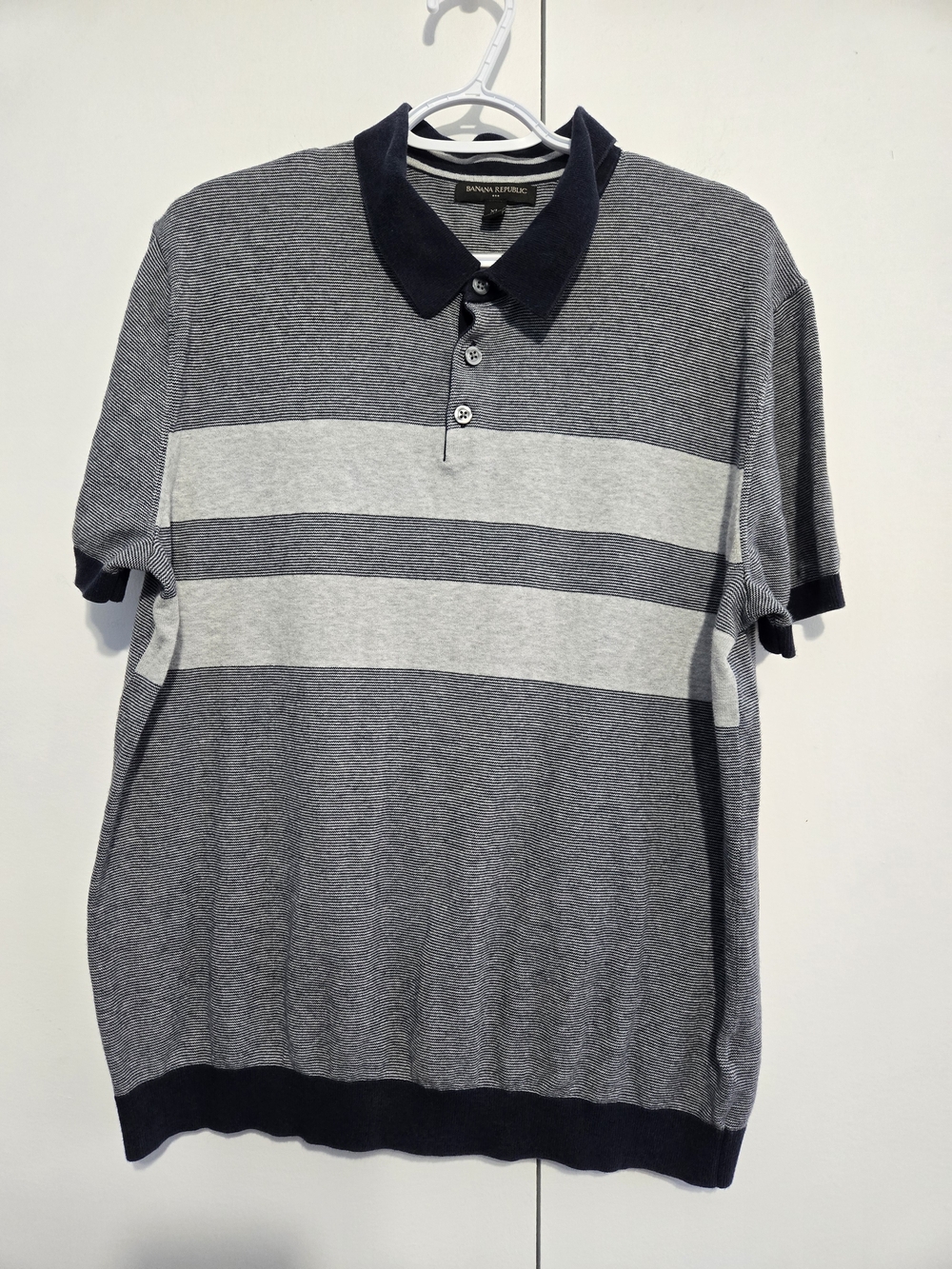 Banana Republic XL Striped Polo Shirt Navy Gray 100% Cotton Men's